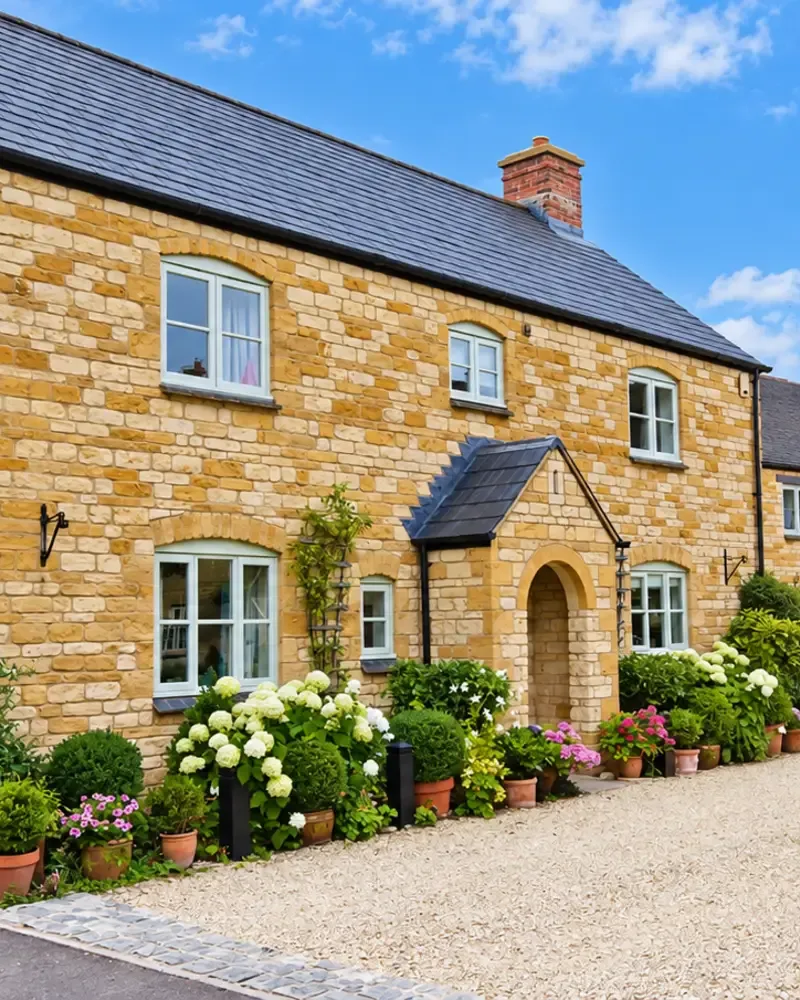 Cream timber casement windows in an ironstone cottage, made by Spittlywood