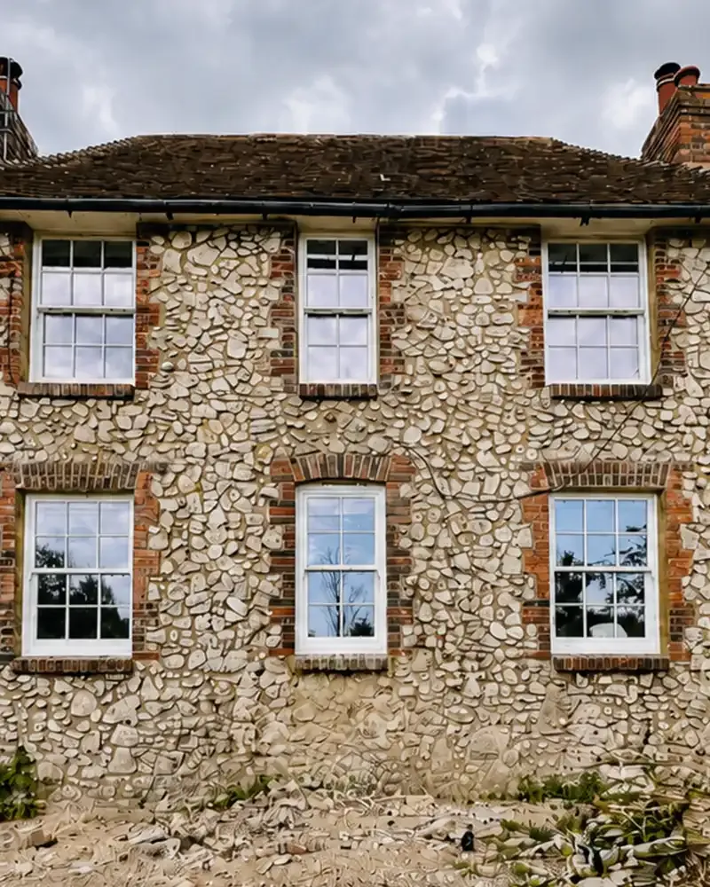 Timber sliding sash windows in a flint and brick cottage, made by Spittlywood