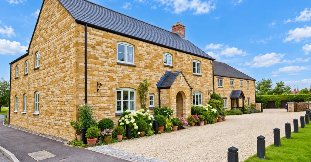 Cream timber casement windows in a stone cottage, made by Spittlywood